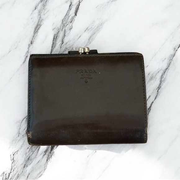 PRADA Spazzolato Brown Vintage French Kisslock Wallet Bifold Made in Italy - Picture 1 of 11